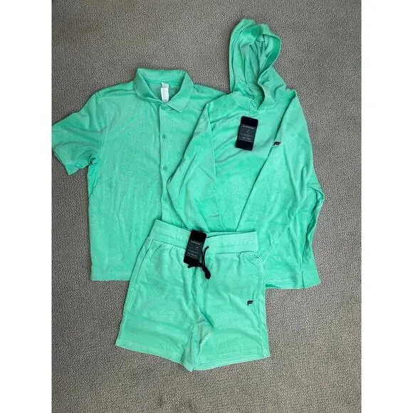 Men’s Fabletics Terry Hoodie,Top,Shorts Set Mint / $200 Retail!! / Size S / NWT - Picture 1 of 11